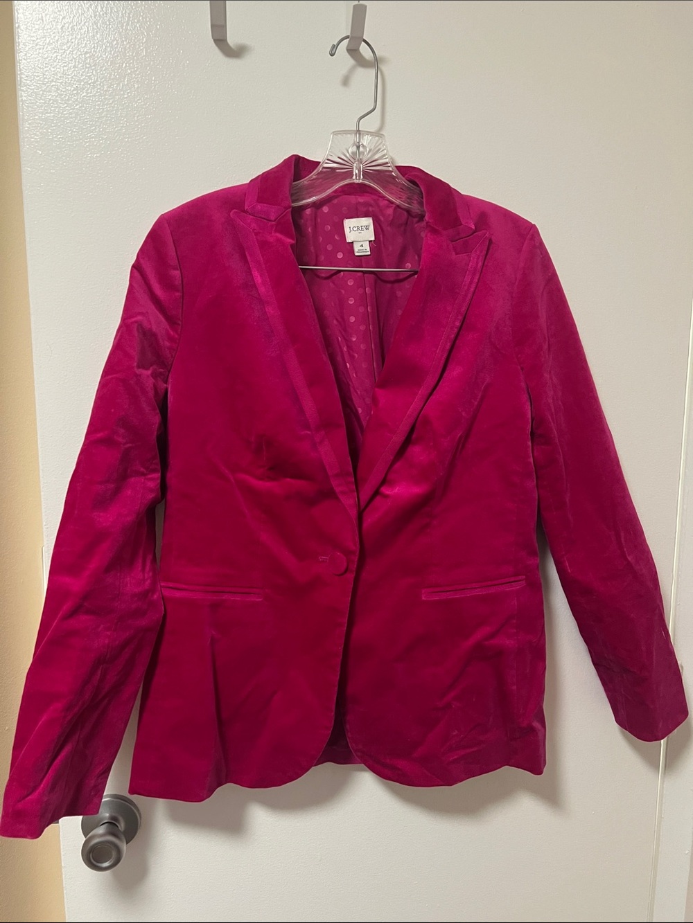 J. Crew Velvet Blazer in Deep Raspberry Pink